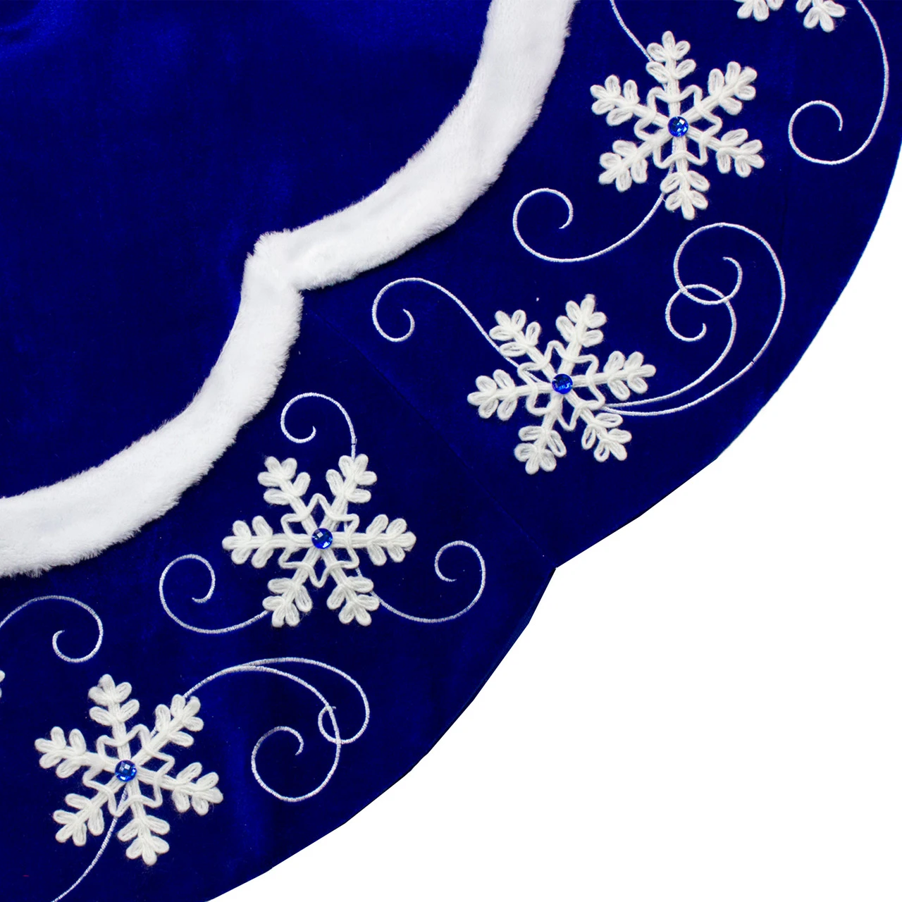 48-Inch Velvet Royal Blue And White Snowflake Christmas Tree Skirt 4 48-Inch Velvet Royal Blue And White Snowflake Christmas Tree Skirt - Image 2