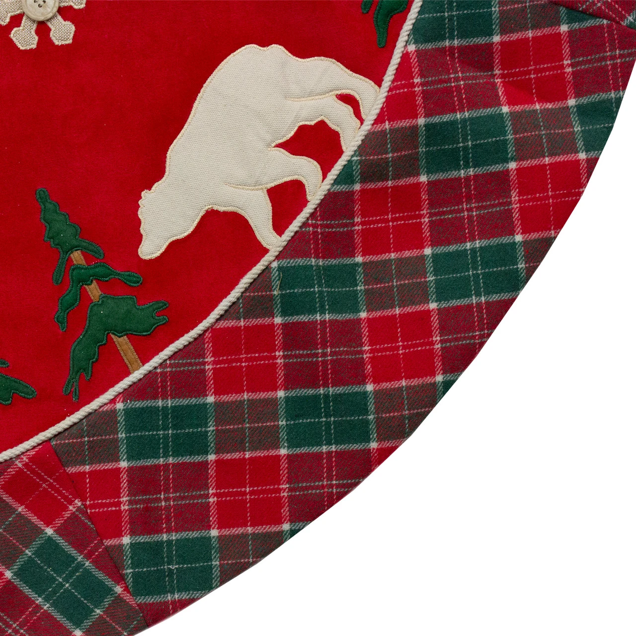 48-Inch Red And Green Velvet Plaid Christmas Tree Skirt 4 48-Inch Red And Green Velvet Plaid Christmas Tree Skirt - Image 2
