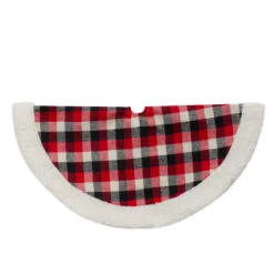 20-Inch Red, Black, And Ivory Plaid Mini Christmas Tree Skirt With Sherpa Trim