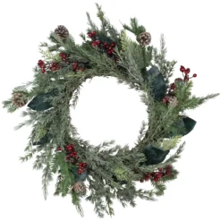 Mixed Foliage And Iced Berries Artificial Christmas Wreath, 26-Inch, Unlit