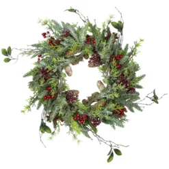 Frosted Pine And Berry Artificial Christmas Wreath, 25-Inch, Unlit