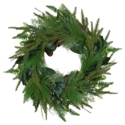 Long Needle Pine And Mixed Foliage Artificial Christmas Wreath, 25-Inch, Unlit