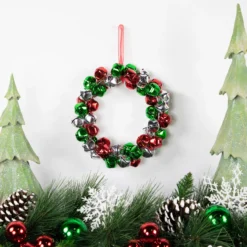Red, Green, And Silver Jingle Bell Christmas Wreath, 9-Inch, Unlit -Noel Twinkle Shop northlight ll89757 styled 01039.1681146871