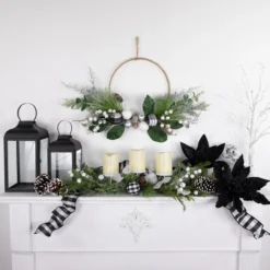Black And White Plaid Winter Greenery Artificial Christmas Wreath, 18-Inch, Unlit -Noel Twinkle Shop northlight ll94317 styled also20use20for20ll94333 28892.1680184574