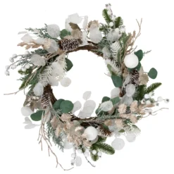 Sage Green And White Artificial Christmas Wreath, 24-Inch, Unlit