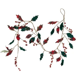 5' Green And Red Plaid Holly With Jingle Bells Christmas Garland - Unlit