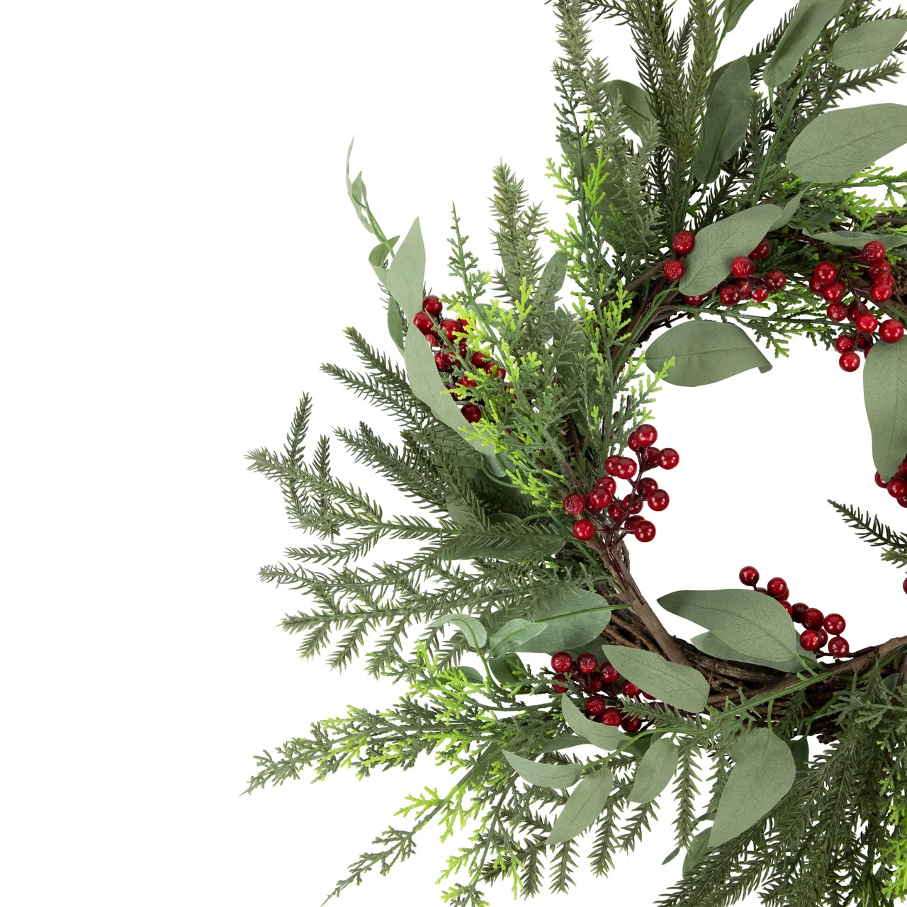 Mixed Foliage And Red Berries Artificial Christmas Wreath, 24-Inch, Unlit 5 Mixed Foliage And Red Berries Artificial Christmas Wreath, 24-Inch, Unlit - Image 3