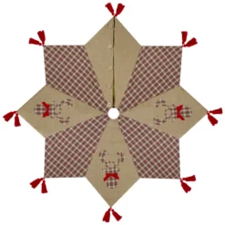 48" Red And Brown Burlap And Plaid Reindeer Christmas Tree Skirt With Tassels -Noel Twinkle Shop northlight lt90718 4 37917.1667576854