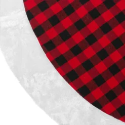 48" Red And Black Buffalo Plaid Christmas Tree Skirt With Faux Fur Trim -Noel Twinkle Shop northlight lt90733 6 36031.1667490812