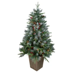 4' Pre-Lit Frosted Mixed Berry Pine Artificial Christmas Tree In Pot - Clear Lights -Noel Twinkle Shop northlight lt91581 2 updated 00912.1667533857