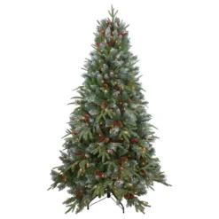 6' Pre-Lit Frosted Mixed Berry Pine Artificial Christmas Tree - Clear Lights