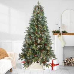 7ft Pre-Lit Frosted Mixed Berry Pine Artificial Christmas Tree - Clear Lights