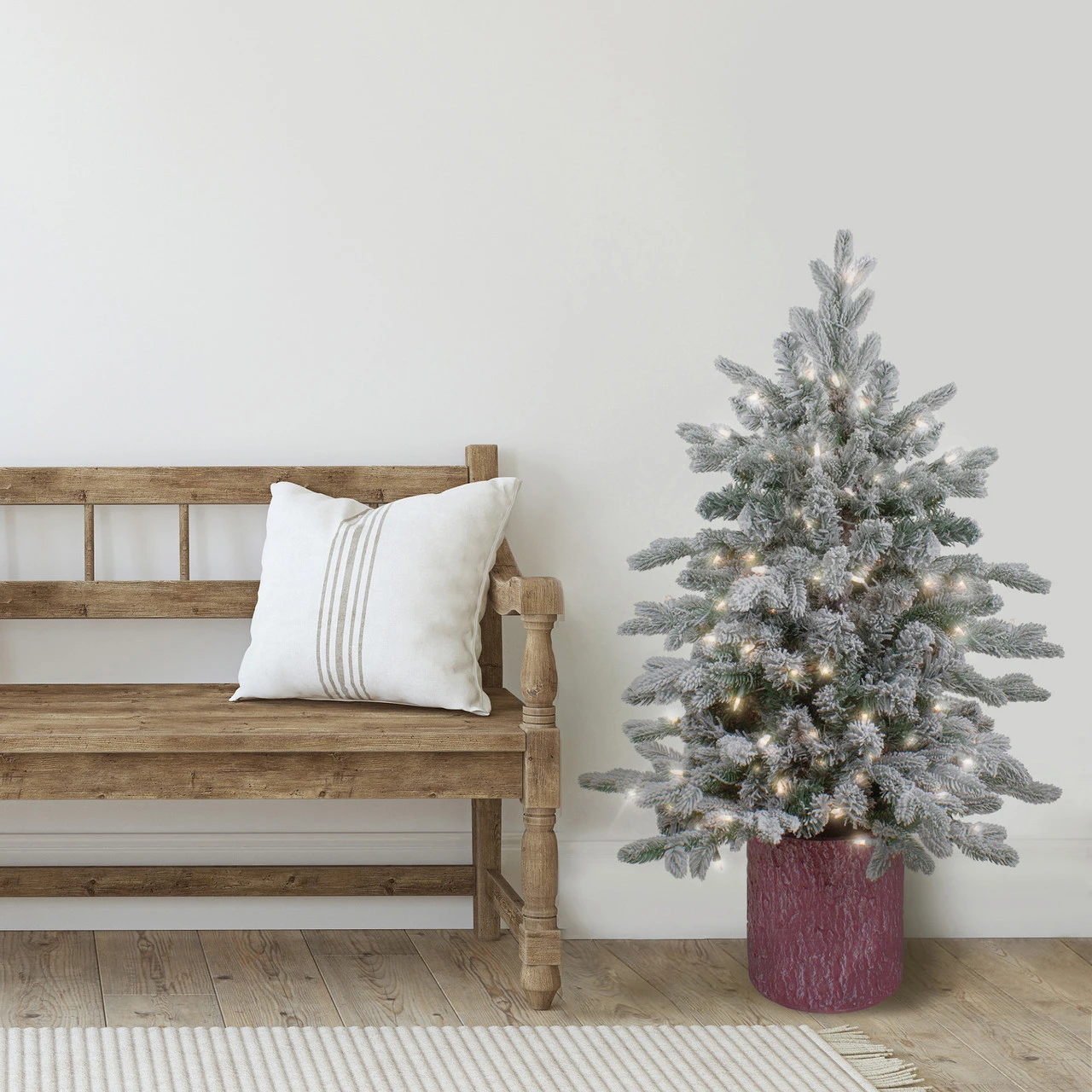 4' Pre-Lit Flocked Saratoga Spruce Artificial Christmas Tree In Pot - Clear Lights 4 4' Pre-Lit Flocked Saratoga Spruce Artificial Christmas Tree In Pot - Clear Lights - Image 2