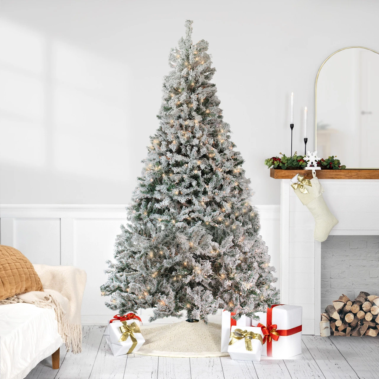 6.5' Pre-Lit Flocked Pine Medium Artificial Christmas Tree - Clear Lights 3 6.5' Pre-Lit Flocked Pine Medium Artificial Christmas Tree - Clear Lights