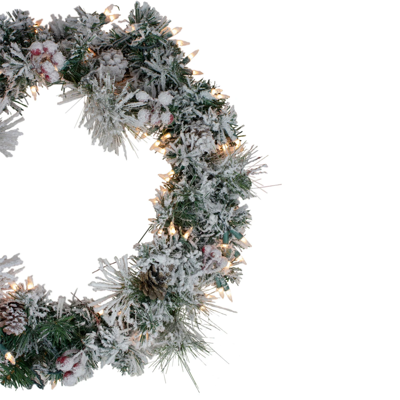 Pre-lit Heavily Flocked Berries And Pine Cones Artificial Christmas Wreath - 24-Inch, Clear Lights 4 Pre-lit Heavily Flocked Berries And Pine Cones Artificial Christmas Wreath - 24-Inch, Clear Lights - Image 2