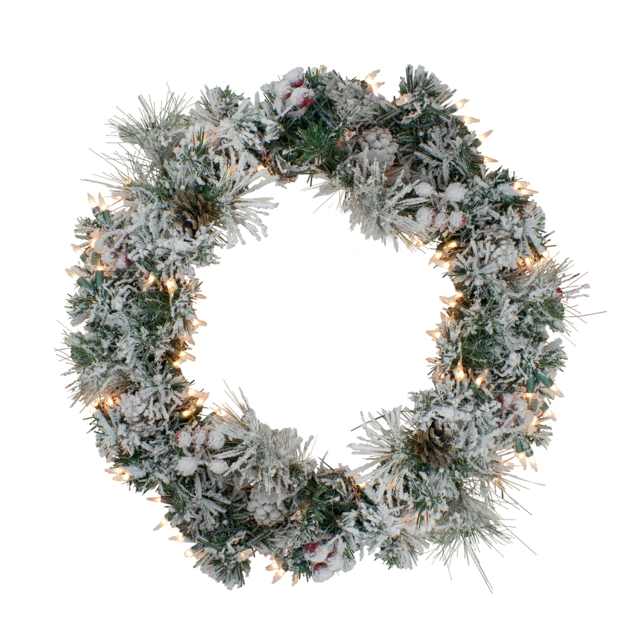 Pre-lit Heavily Flocked Berries And Pine Cones Artificial Christmas Wreath - 24-Inch, Clear Lights 3 Pre-lit Heavily Flocked Berries And Pine Cones Artificial Christmas Wreath - 24-Inch, Clear Lights