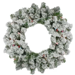 Pre-Lit Heavily Flocked Pine Artificial Christmas Wreath - 24-Inch, Multi-Color Lights