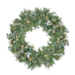 Pre-Lit Snow Mountain Pine Artificial Christmas Wreath - 30-Inch, Clear Lights