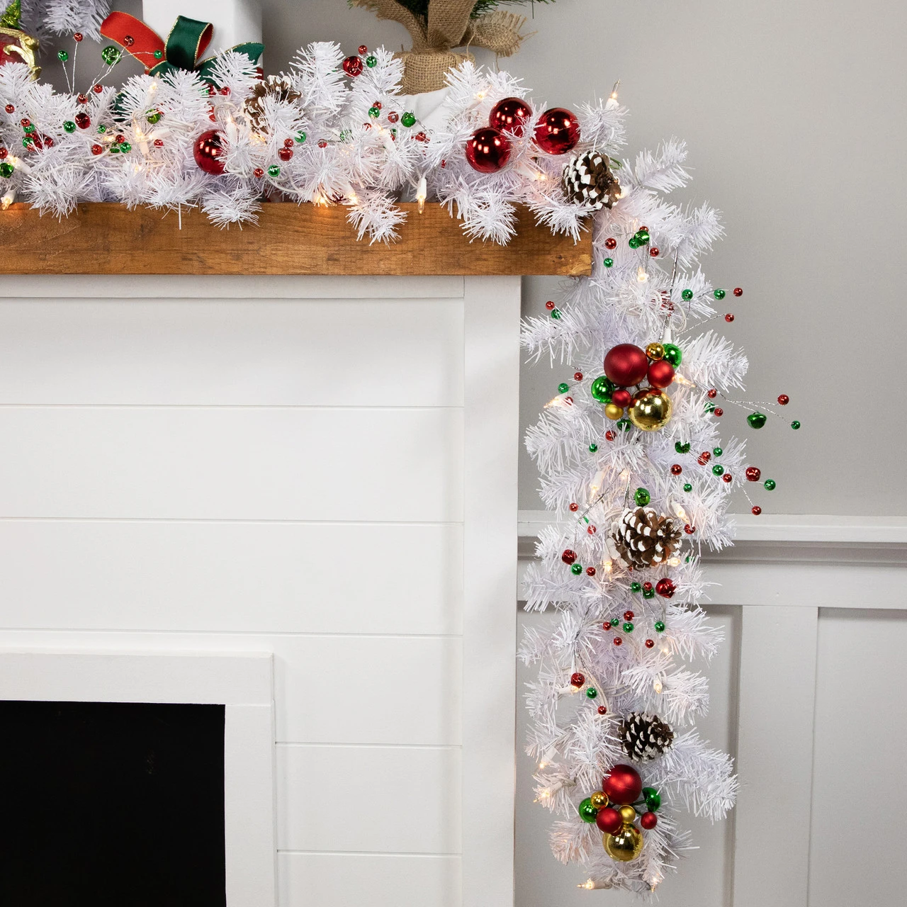 9' X 10" Pre-lit White Iridescent Mixed Pine Artificial Christmas Garland - Clear Lights 5 9' X 10" Pre-lit White Iridescent Mixed Pine Artificial Christmas Garland - Clear Lights - Image 3