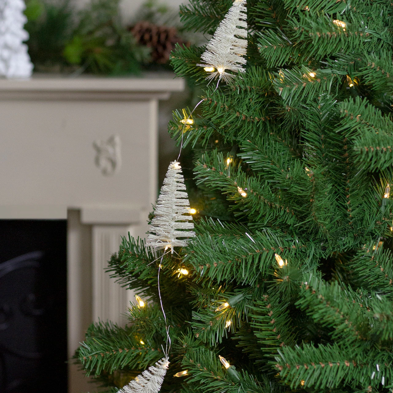 6.5' LED Lighted White Mini Sisal Tree Christmas Garland - Warm White Lights 4 6.5' LED Lighted White Mini Sisal Tree Christmas Garland - Warm White Lights - Image 2