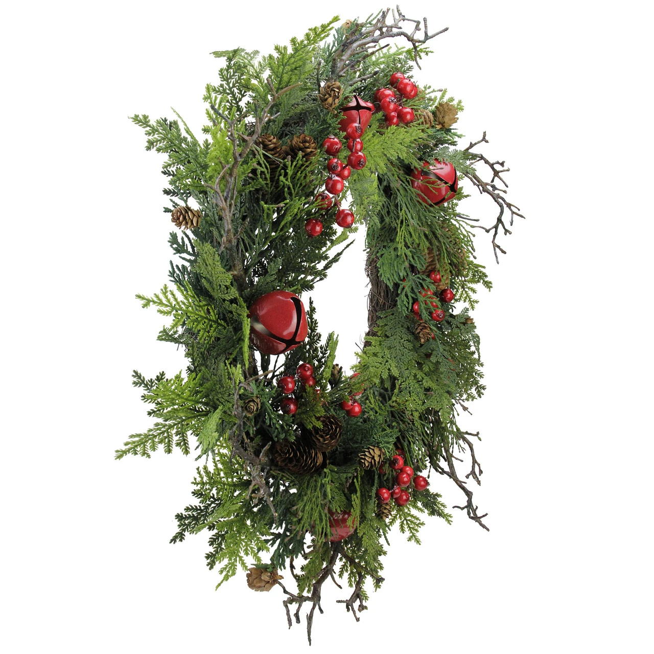 24" Rustic Red Jingle Bell, Berry And Pine Cone Artificial Christmas Wreath 4 24" Rustic Red Jingle Bell, Berry And Pine Cone Artificial Christmas Wreath - Image 2