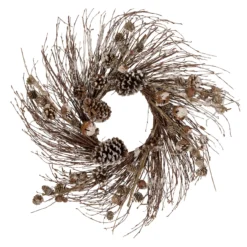 Iced Pine Cones And Bells Christmas Twig Wreath, 20-Inch, Unlit