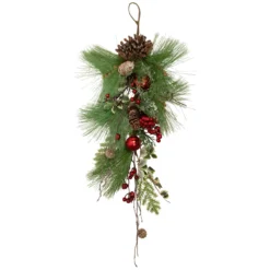 30" Frosted Berries And Pine Cones Artificial Christmas Teardrop Swag - Unlit