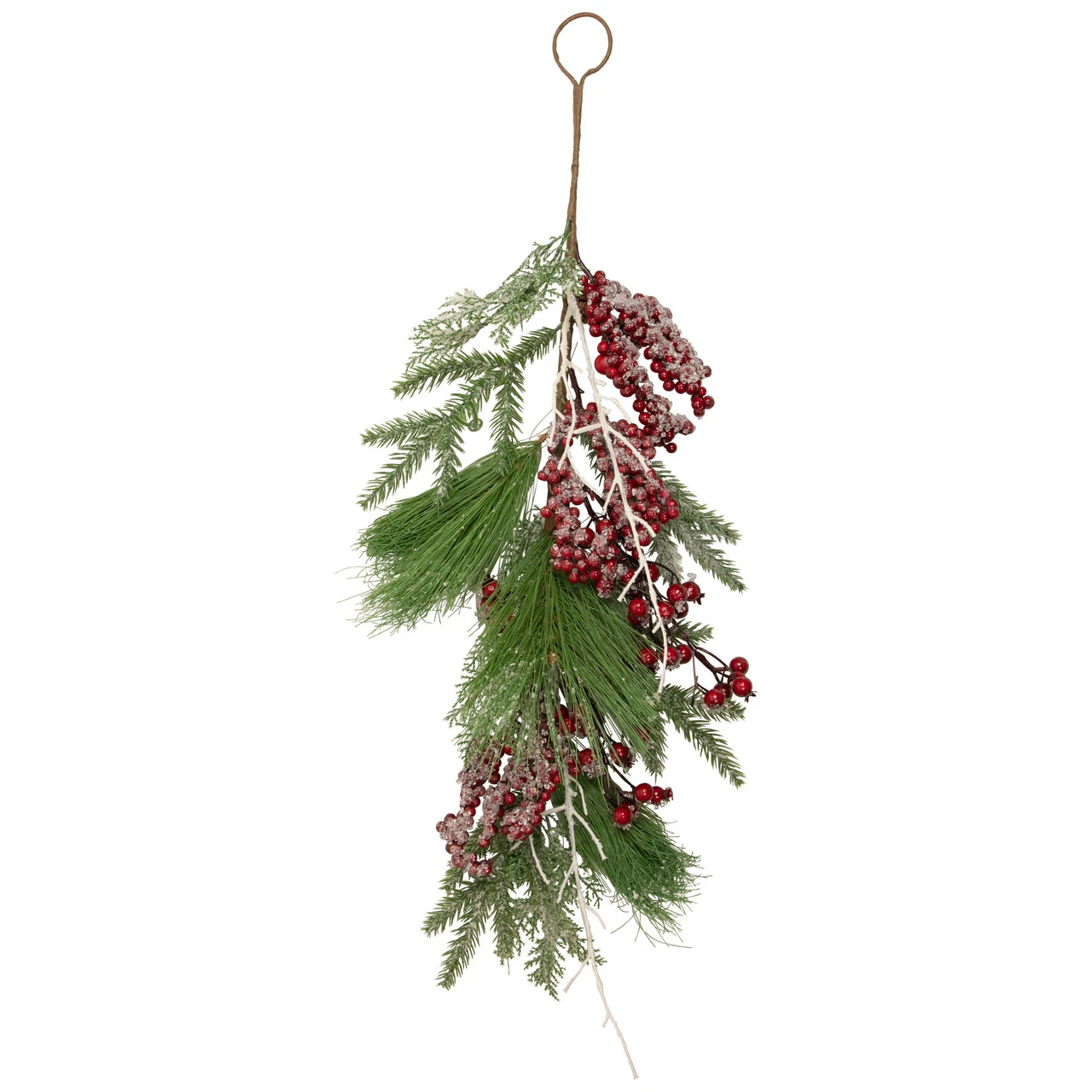 28" Frosted Red Berries And Pine Cones Artificial Christmas Teardrop Swag 3 28" Frosted Red Berries And Pine Cones Artificial Christmas Teardrop Swag