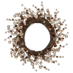 Burgundy And Silver Ball Christmas Ornament Twig Wreath, 20-Inch, Unlit