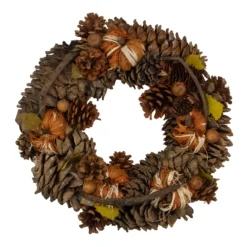 Pine Cones And Gourds Autumn Harvest Wreath, 13.25-Inch, Unlit