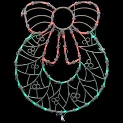 16" Red And Green Led Lighted Wreath Christmas Window Silhouette Decoration