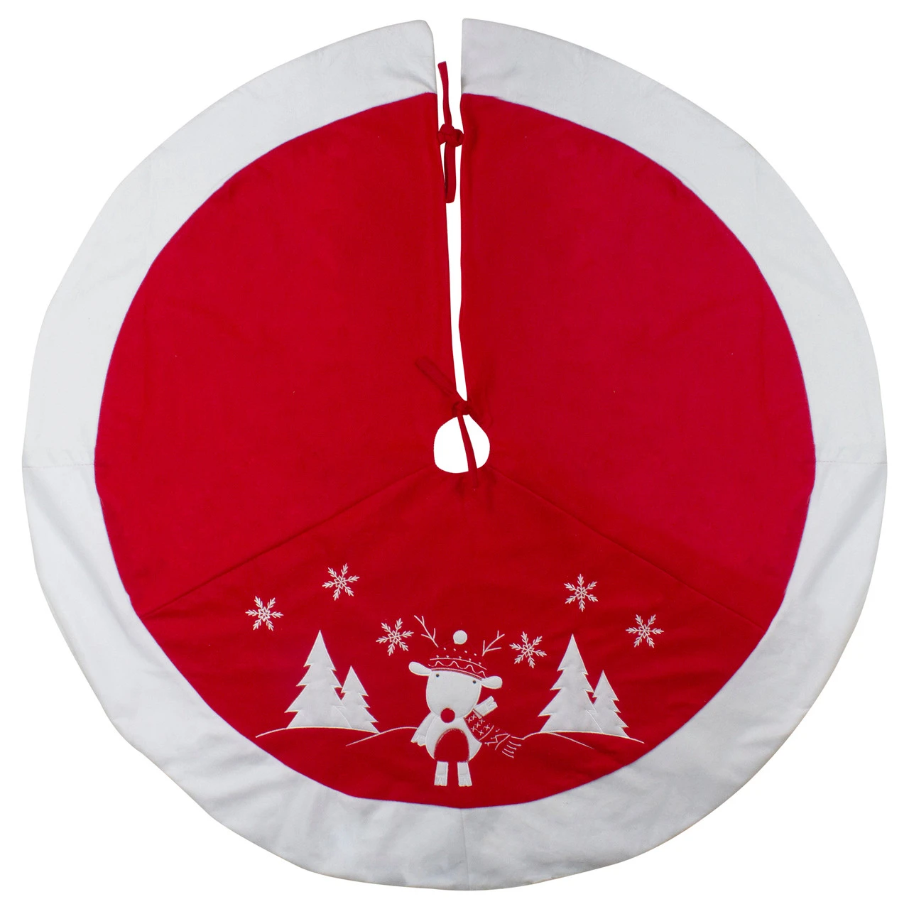 48" Red And White Winter Reindeer Embroidered Christmas Tree Skirt 4 48" Red And White Winter Reindeer Embroidered Christmas Tree Skirt - Image 2