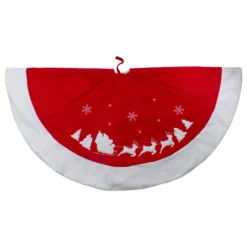 48" Red Sleigh And Reindeer Embroidered Christmas Tree Skirt