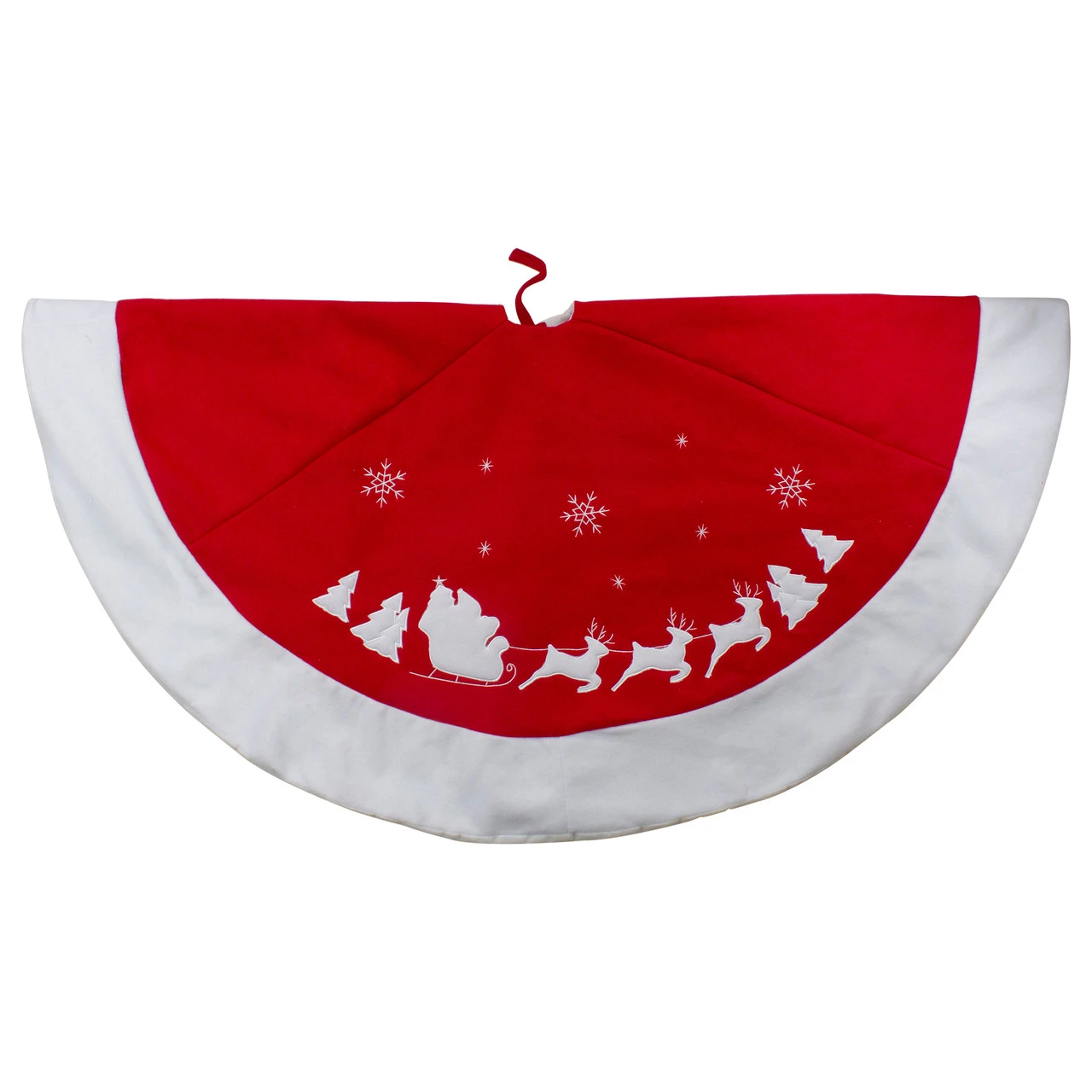 48" Red Sleigh And Reindeer Embroidered Christmas Tree Skirt 3 48" Red Sleigh And Reindeer Embroidered Christmas Tree Skirt