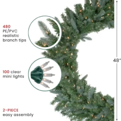 Pre-Lit Granville Fraser Fir Artificial Christmas Wreath, 48-Inch, Clear Lights -Noel Twinkle Shop northlight nl02575 1 37571.1667553564