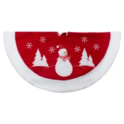 36" Red And White Winter Snowman Embroidered Christmas Tree Skirt