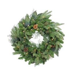 Pre-Lit Mixed Winter Pine Artificial Christmas Wreath - 24 Inch, Clear Lights