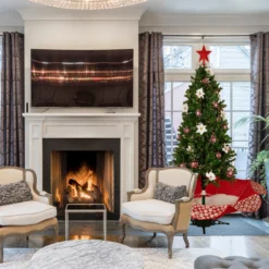 6' Green And Red Musical Lighted Snowing Artificial Christmas Tree, White LED Lights -Noel Twinkle Shop northlight r92477 6 71727.1668612054