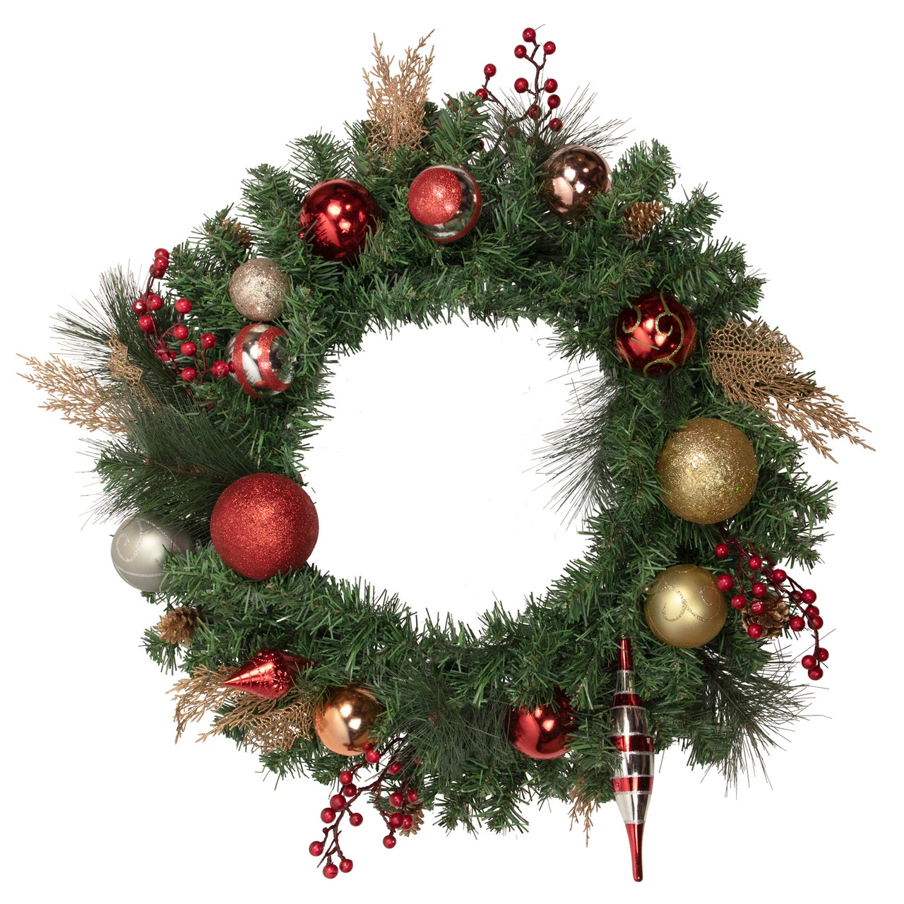 Green Mixed Foliage And Ornaments Artificial Christmas Wreath, 30-Inch, Unlit 3 Green Mixed Foliage And Ornaments Artificial Christmas Wreath, 30-Inch, Unlit