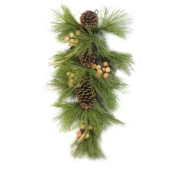 30" Pine Needles With Pinecones And Golden Antlers Artificial Christmas Teardrop Swag - Unlit