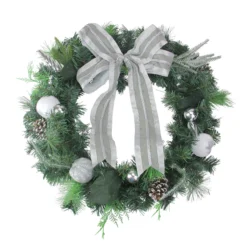 Bow And Pine Cone Artificial Christmas Wreath - 24-Inch, Unlit