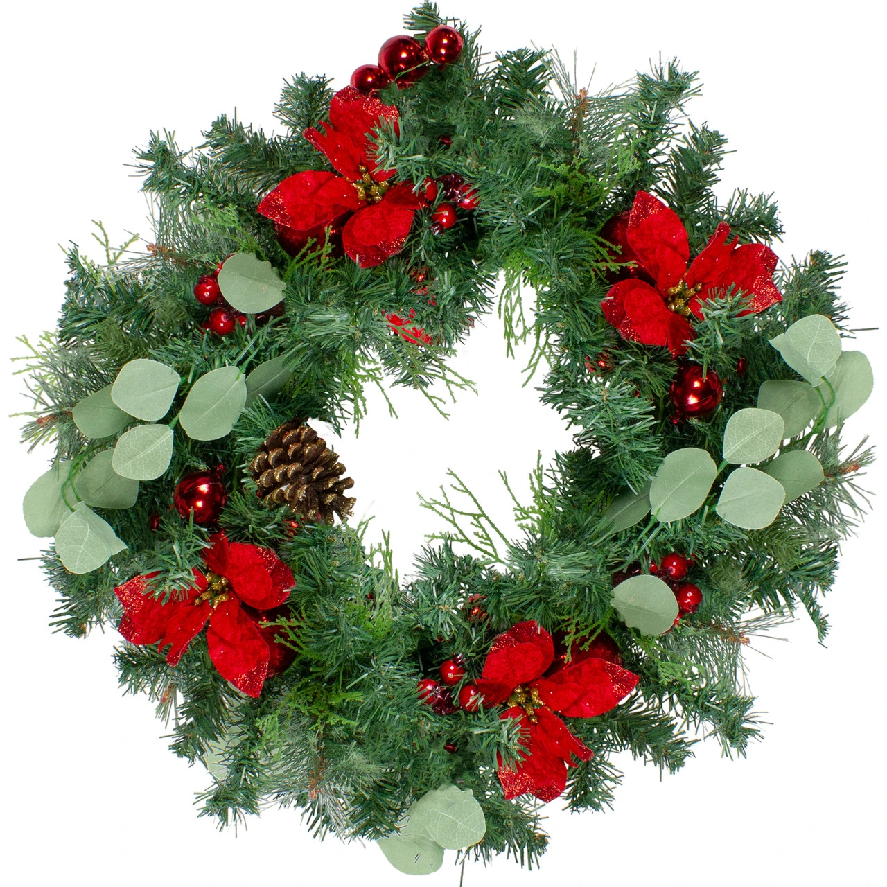 Pre-Decorated Red Poinsettia And Ornaments Artificial Christmas Wreath - 24 Inch, Unlit 3 Pre-Decorated Red Poinsettia And Ornaments Artificial Christmas Wreath - 24 Inch, Unlit