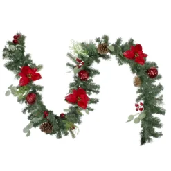 6' Red Ornaments And Poinsettias Artificial Christmas Garland- Unlit