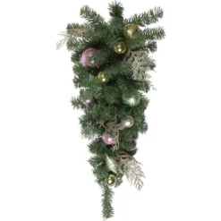 30" Pink And Gold Frosted Artificial Christmas Teardrop Swag - Unlit