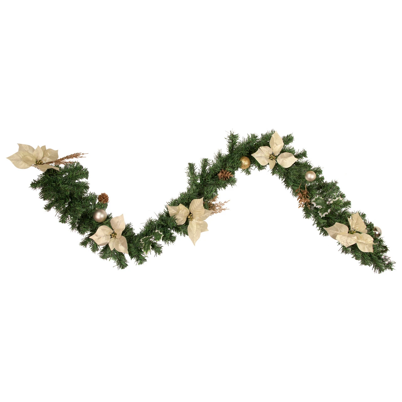 6' X 9" Poinsettia And Pinecone Artificial Christmas Garland, Unlit 3 6' X 9" Poinsettia And Pinecone Artificial Christmas Garland, Unlit