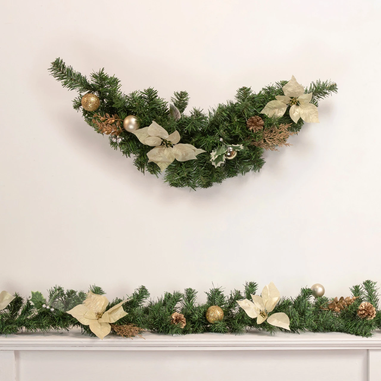 6' X 9" Poinsettia And Pinecone Artificial Christmas Garland, Unlit 4 6' X 9" Poinsettia And Pinecone Artificial Christmas Garland, Unlit - Image 2
