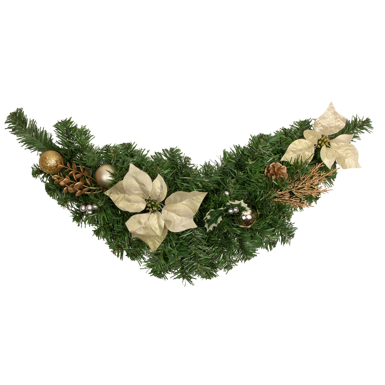 32" Gold Poinsettia And Pinecone Artificial Christmas Swag, Unlit 3 32" Gold Poinsettia And Pinecone Artificial Christmas Swag, Unlit