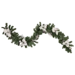 6' X 9" Silver Poinsettia And Pinecone Artificial Christmas Garland, Unlit
