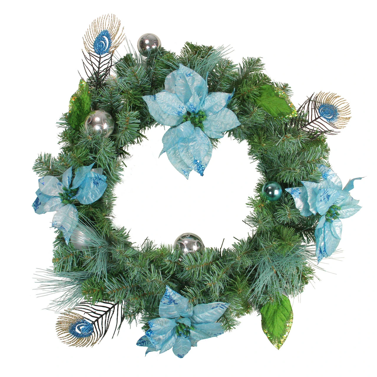 Peacock Poinsettia Artificial Christmas Wreath - 24-Inch, Unlit 3 Peacock Poinsettia Artificial Christmas Wreath - 24-Inch, Unlit