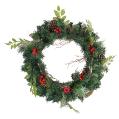 Pre-Decorated Frosted Pinecone And Berry Artificial Christmas Wreath - 24-Inch, Unlit